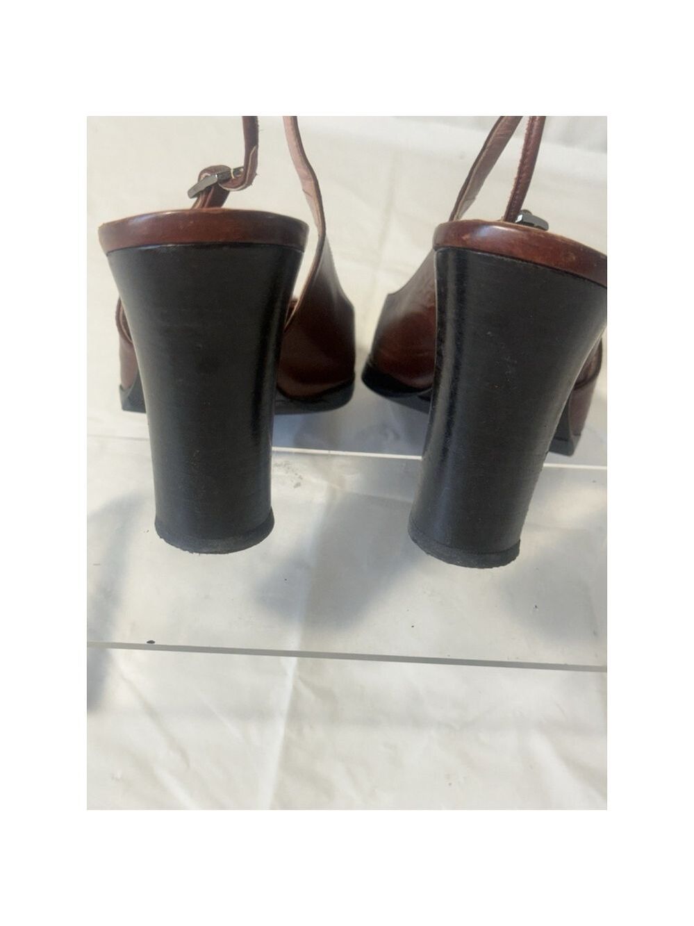 GUCCI Slingback Heels Closed Toe Brown Leather Shoes Sandals US 7 EU 37 C - Picture 10 of 16